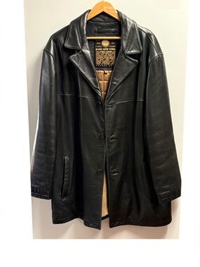 Vintage Black Leather Jacket/Car Coat